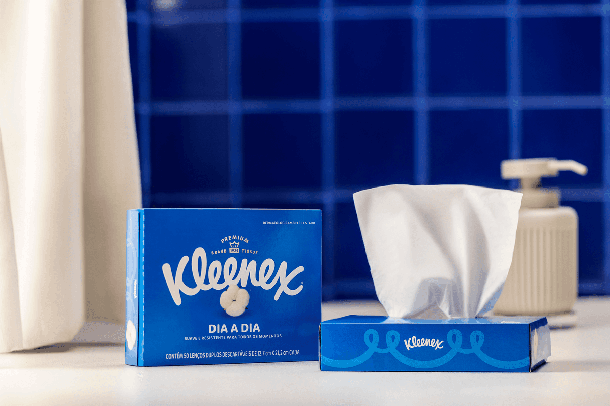Lenços Kleenex Dia a Dia, marca de tissue da Kimberly-Clark. Foto: divulgação